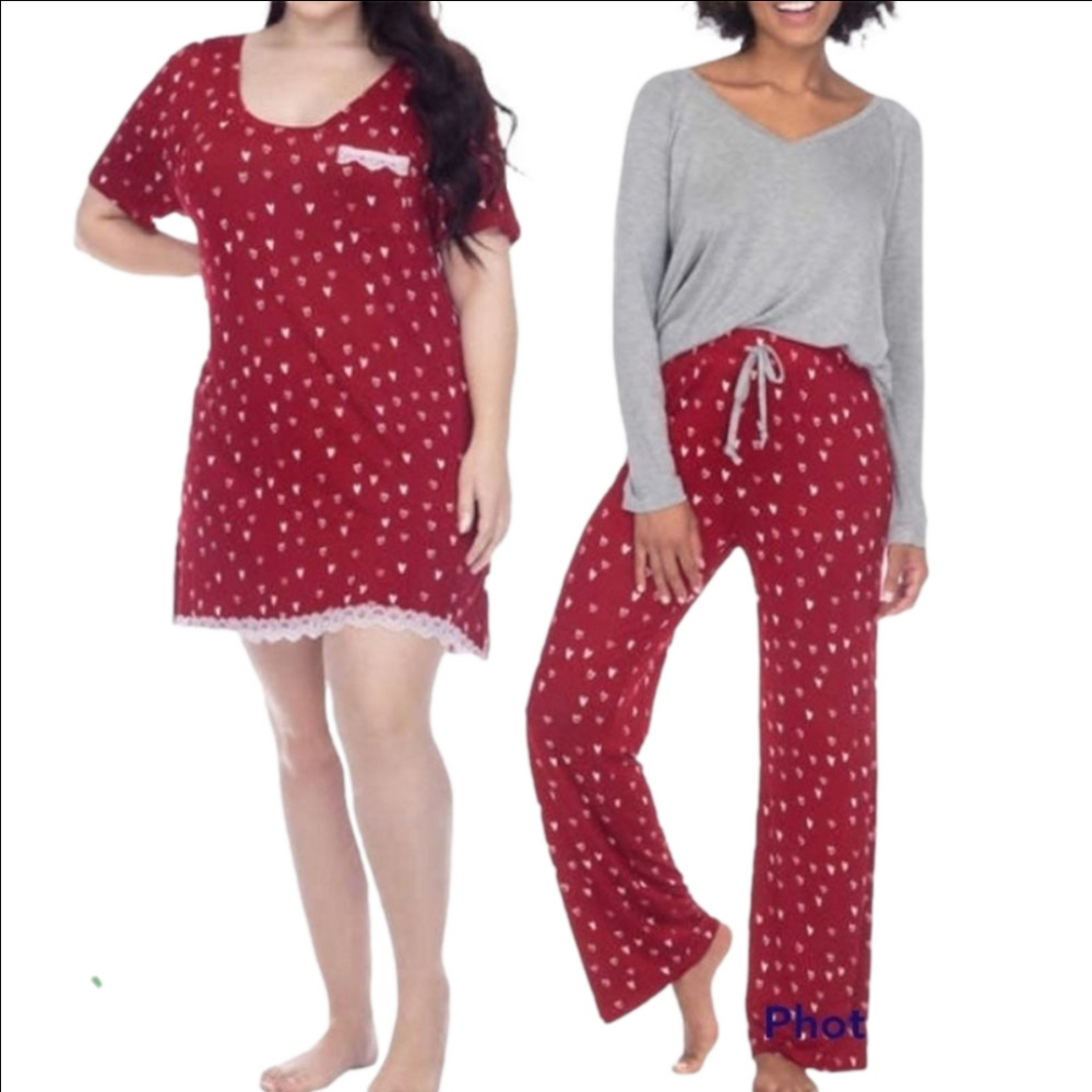 Honeydew Women's 3 Piece Pajama Set lounge Set Red Hearts